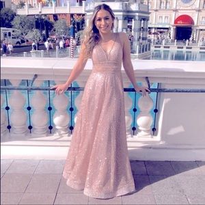 DANCING QUEEN GLITTER EMBELLISHED PROM GOWN
